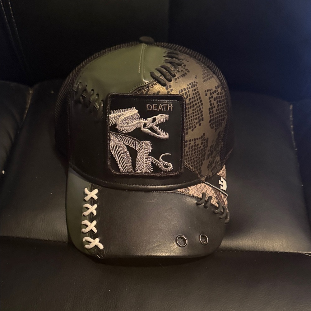 Black faux leather  Patchwork Men's Hat